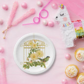 鳥かご(バラ付き)と鳥紙プレート ペーパープレート (パーティー)