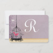 鳥かご ピンクと茄子色の結婚式招待状 出欠カード (裏面)