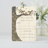 鳥かご ピーチ&グレイ ヴィンテージ 鳥 ウェディング 招待 出欠カード (スタンド正面)