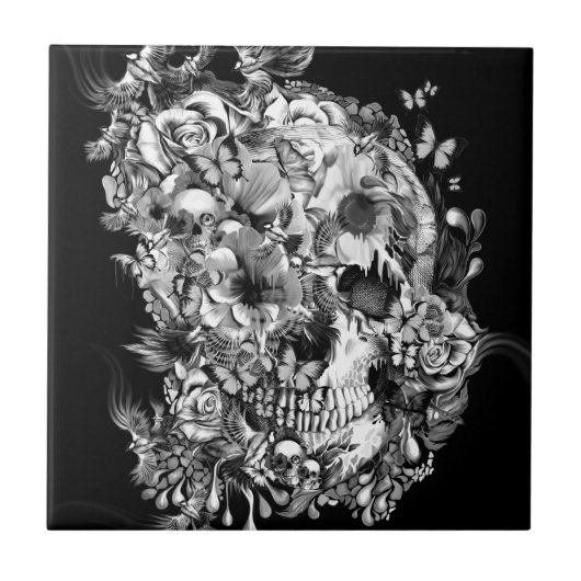 鳥から成っているSnowbirds、スカルおよび花 タイル (正面)