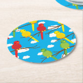 鳥かわいいカラフル春1歳の誕生日 ラウンドペーパーコースター (アングル)