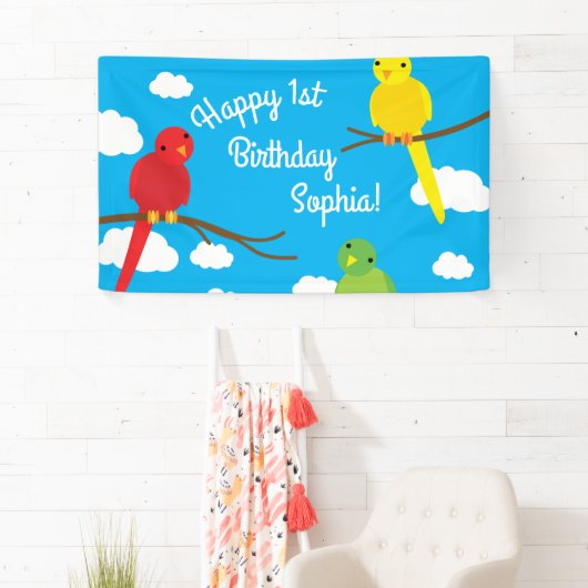鳥かわいいカラフル春1歳の誕生日 横断幕 (インサイチュ)