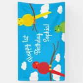 鳥かわいいカラフル春1歳の誕生日 横断幕 (縦)