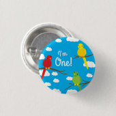 鳥かわいいカラフル春1歳の誕生日 缶バッジ (正面&裏面)