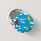 鳥かわいいカラフル春1歳の誕生日 缶バッジ (正面&裏面)