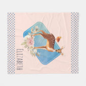 鳥かわいらしとバラの入った茶色の子鹿 フリースブランケット (正面(横))