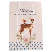 鳥かわいらしとバラの入った茶色の子鹿 ミディアムペーパーバッグ (正面)