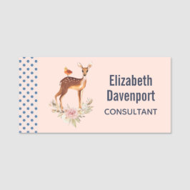 鳥かわいらしとバラの入った茶色の子鹿 名札