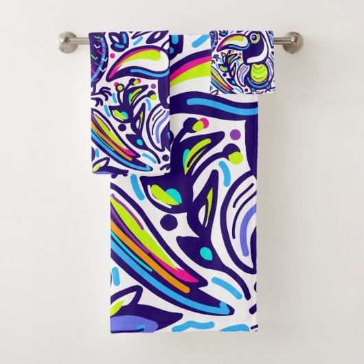 鳥かわいらしの芸術的模様l青と白 バスタオルセット (インサイチュ)