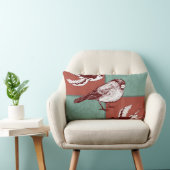 鳥かわいらしスパーローズ赤い青のカラーブロックデザイン ランバークッション (椅子)