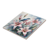 鳥かわいらし水色のピンクの絵画ハイビスカス タイル (側面)