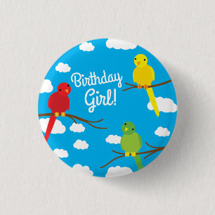 鳥かわいカラフル春キッド誕生日 缶バッジ