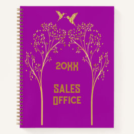 鳥がいる金色の木のモノグラム（紫）| ノートブック