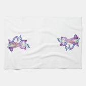 鳥がお洒落いる可愛い紫猫 キッチンタオル (横)