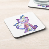 鳥がお洒落いる可愛い紫猫 コースター (左側)