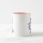 鳥がお洒落いる可愛い紫猫 ツートーンマグカップ (中央)