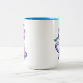 鳥がお洒落いる可愛い紫猫 ツートーンマグカップ (中央)