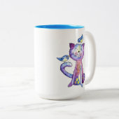 鳥がお洒落いる可愛い紫猫 ツートーンマグカップ (正面右)