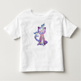 鳥がお洒落いる可愛い紫猫 トドラーTシャツ
