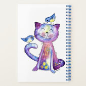 鳥がお洒落いる可愛い紫猫 ノートブック (裏面)