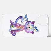 鳥がお洒落いる可愛い紫猫 Case-Mate iPhoneケース (裏面 (横))