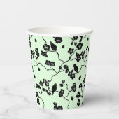 鳥がさくらんぼに咲き黒とミントグリーン 紙コップ (裏面)