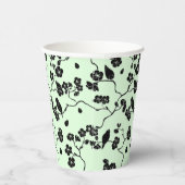 鳥がさくらんぼに咲き黒とミントグリーン 紙コップ (右)