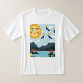 鳥がぶら下がっている幾何学的なイラスト Tシャツ