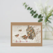 鳥がランタンにシェルターを見つけるヴィンテージクリスマス シーズンポストカード (スタンド正面)