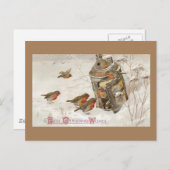 鳥がランタンにシェルターを見つけるヴィンテージクリスマス シーズンポストカード (正面/裏面)