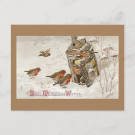 鳥がランタンにシェルターを見つけるヴィンテージクリスマス シーズンポストカード