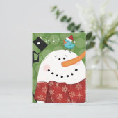 鳥が付いているクリスマスの雪だるま シーズンポストカード (スタンド正面)