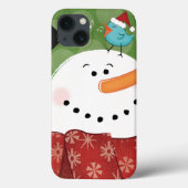 鳥が付いているクリスマスの雪だるま Case-Mate iPhoneケース (裏面)