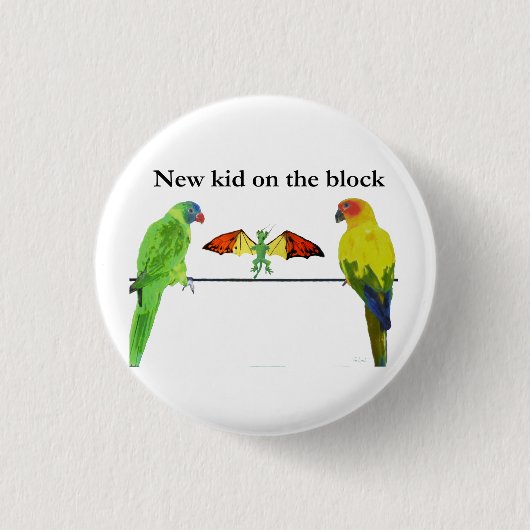 鳥が付いているドラゴン 缶バッジ (正面)