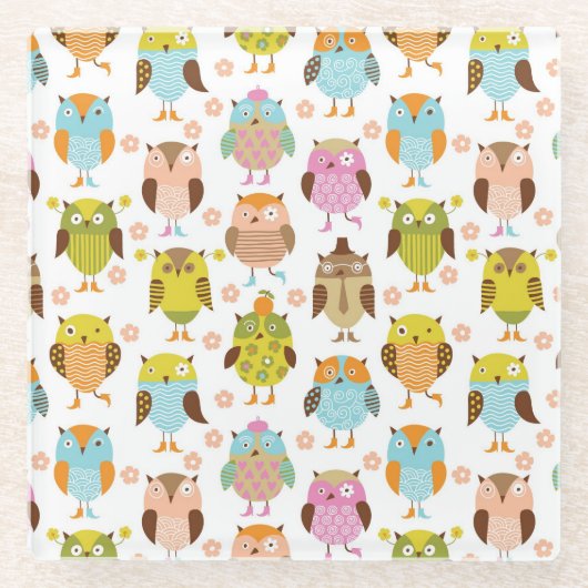 鳥が付いているパターン ガラスコースター (正面)