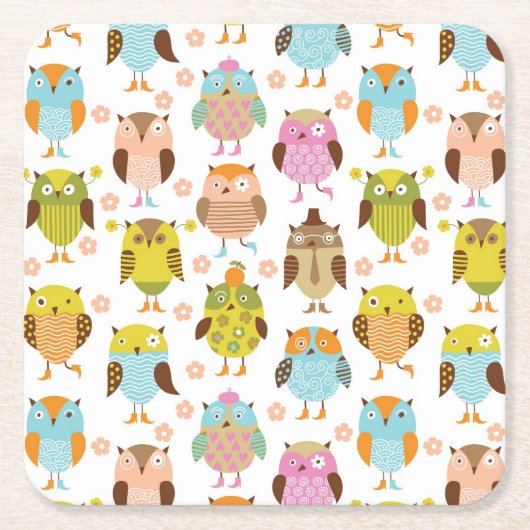 鳥が付いているパターン スクエアペーパーコースター (正面)