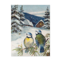 鳥が付いているヴィンテージの冬の郵便はがき