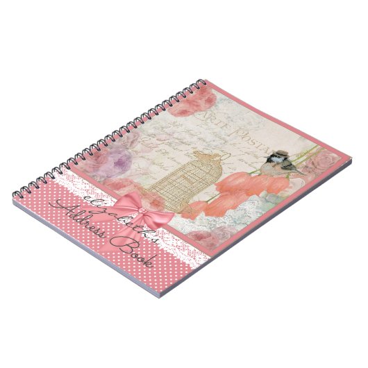 鳥が付いているヴィンテージの水彩画の花 ノートブック (左側)