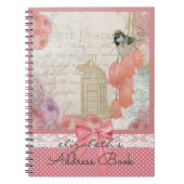 鳥が付いているヴィンテージの水彩画の花 ノートブック (正面)