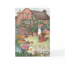 鳥が付いている図解入りの、写真付きのなコテッジの庭