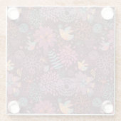 鳥が付いている抽象的な花パターン ガラスコースター (裏面)