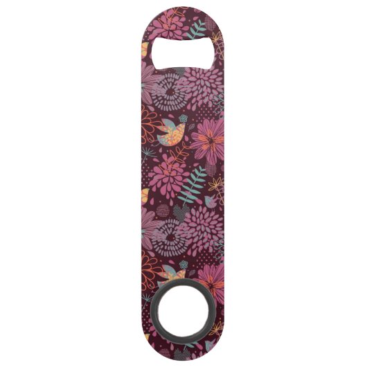 鳥が付いている抽象的な花パターン スピード栓抜き (正面)