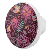 鳥が付いている抽象的な花パターン セラミックノブ (右)