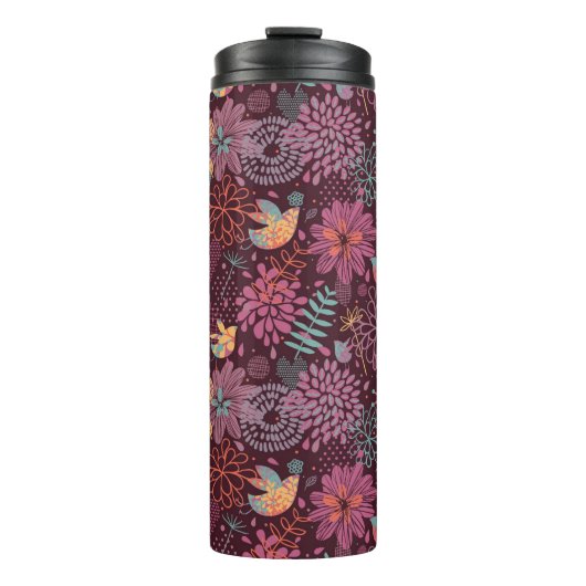 鳥が付いている抽象的な花パターン タンブラー (正面)