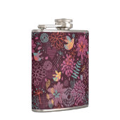 鳥が付いている抽象的な花パターン フラスク (右)