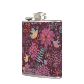 鳥が付いている抽象的な花パターン フラスク (左)