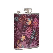 鳥が付いている抽象的な花パターン フラスク (右)