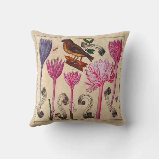 鳥が付いている旧式でフランスのな植物の花柄 クッション (裏面)