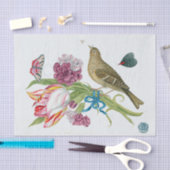 鳥が付いている旧式なチューリップの花束 薄葉紙 (クラフト)