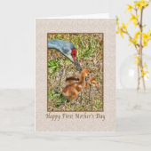 鳥が付いている最初母の日カード カード (黄色い花)